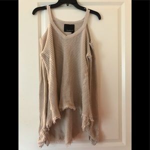 Signature8 Cold Shoulder Waffle Sweater